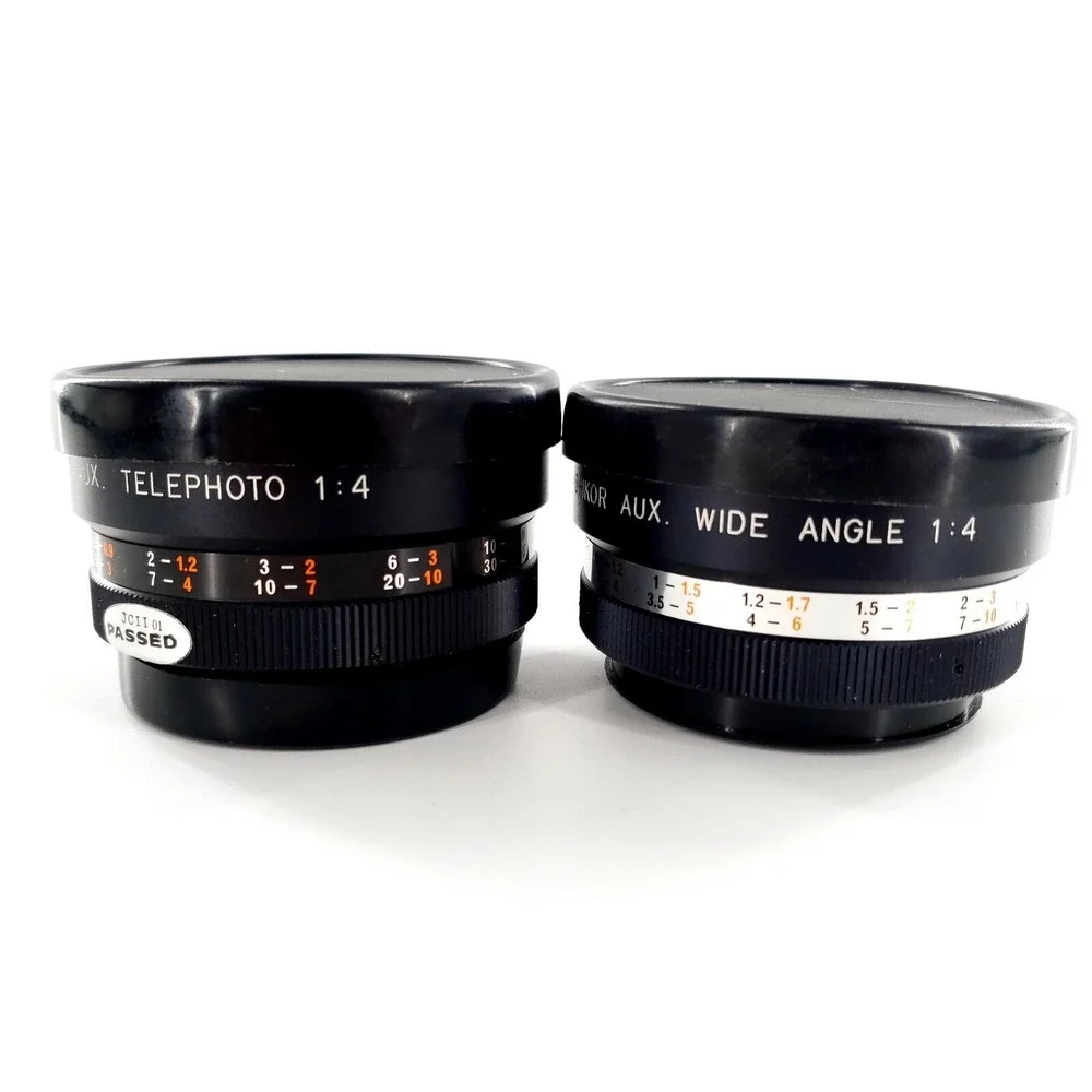 Yashikor Aux Telephoto & Wide Angle 1:4 Lenses Y004 w/ Covers & Skylight Filters